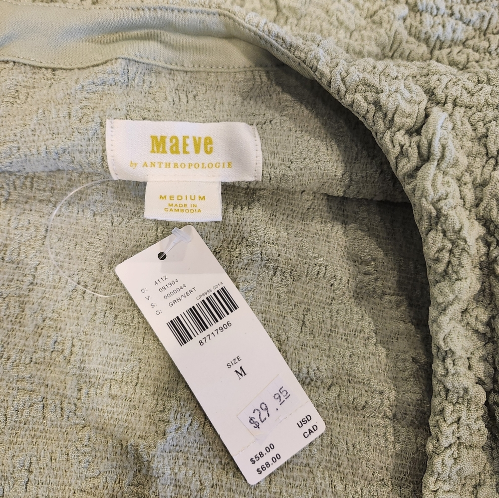 Anthropologie Maeve green popcorn crinkle top Med NWT - Picture 4 of 7